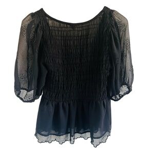 Old Navy Fitted Puff Sleeve Lace Blouse Top